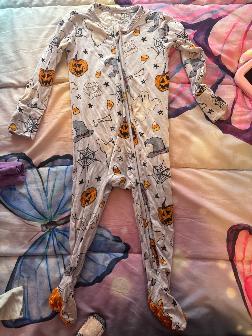 Posh Peanut Gray Halloween Print Footed One-Piece